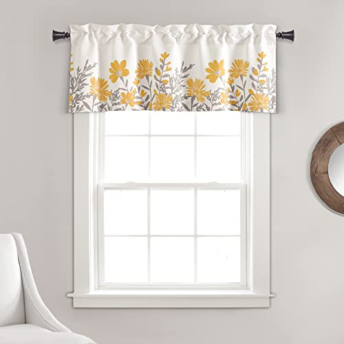 Lush Decor Aprile Cantonnière filtrant la lumière pour fenêtre Jaune et Gris 45,7 x 132,1 cm