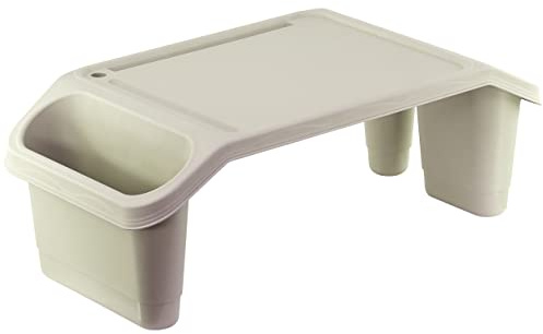 GEEZY Portable Bed Tray Table, Cream - Multipurpose Lap Tray Desk with Storage Pockets - Stackable & Lightweight Laptop Bed Table for Colouring, Activities, Breakfast, Crafts, Sofa, Kids & Adults
