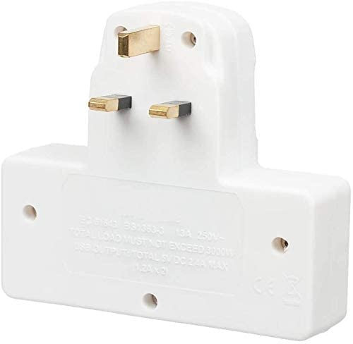 Mr. Gadget's Solutions Adaptador de enchufe múltiple de 2 vías de extensión de banda con 2 puertos de carga USB