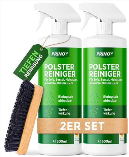 PRINOX 2x Profi Polsterreiniger 500ml für Sofa, Auto, Sessel & Couch inkl. Bürste - Textilreiniger Konzentrat & Autositz Reiniger für alle Polstermöbel - Fleckenentferner Sofa aus Deutschland