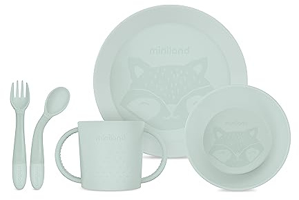 Miniland Meal Set Round Candy. Set di stoviglie rotondo che comprende piatto, ciotola, bicchiere e posate flessibili, realizzato in Spagna con materiali di alta qualità e pensato per tutti i bambini.