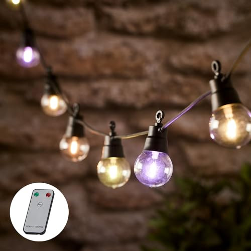 Lights4fun 20er LED Party Lichterkette mit Farbauswahl Glühbirnen Lichterkette Außen Gartendeko strombetrieben Balkon Deko Lichterkette Kugeln
