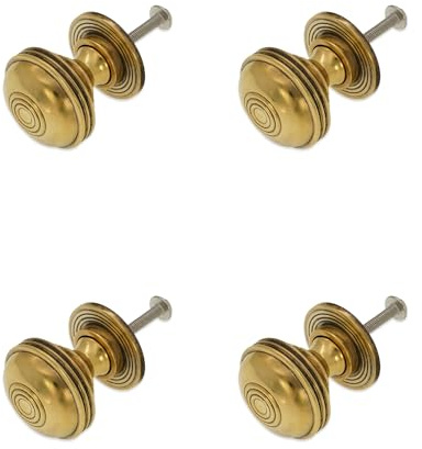 Infinity Decor Lot de 4 boutons de placard Preston en laiton massif vieilli de style traditionnel 32 mm – Idéal pour les portes d'armoires de tiroirs