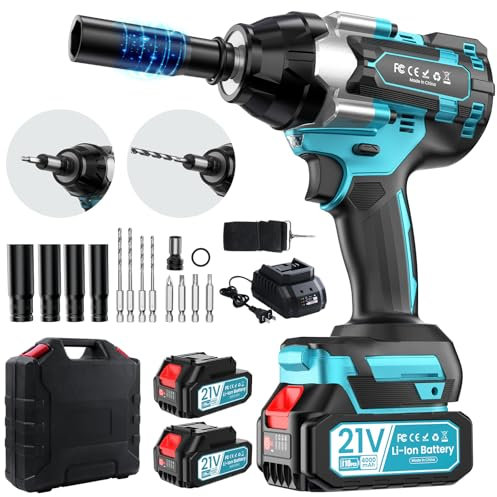 sukaudiz Pistola de Impacto a Batería 1000 Nm, Atornillador de Impacto de 2 Baterías de 4000 Mah, Motor Brushless, 4 Brocas, 4 Puntas de Destornillador para Coches, Camiones y Uso Doméstico.