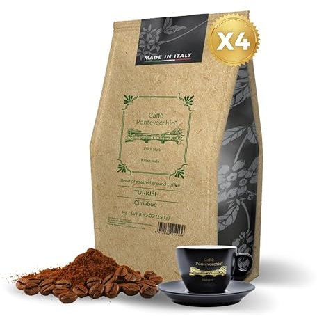 Caffè Macinato Turco 4x250g - Miscela Artigianale 80% Arabica 20% Robusta - Gusto Delicato con Note di Cacao e Frutta Secca - Preparazione Tradizionale - Made in Italy - CAFFÈ PONTEVECCHIO FIRENZE