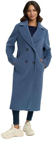 Navahoo Damen lange Übergangsjacke Mantel in Woll-Optik mit Reverskragen Sternlein 14 Dusty Blue Gr. XS