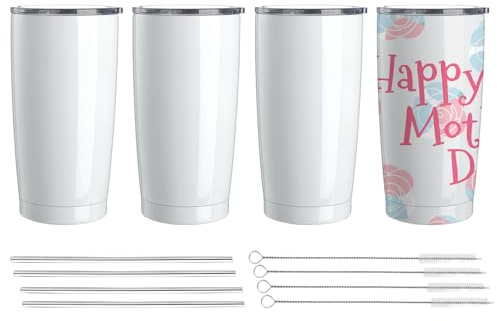 Lilsofee 4 Pack 20 oz Sublimation Tumblers with Lids and Straws Blank Stainless Steel Double Vacuum Metal Skinny Insulated Tumbler Heat Press Transfer Printing DIY Travel Cup for Car
