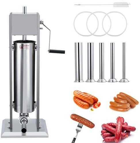 TYH Poussoir À Saucisses Manuel, Vertical en Acier Inoxydable 304, 7 L, 2 Vitesses, avec 4 Tubes De Remplissage, pour Usage Commercial Et Domestique