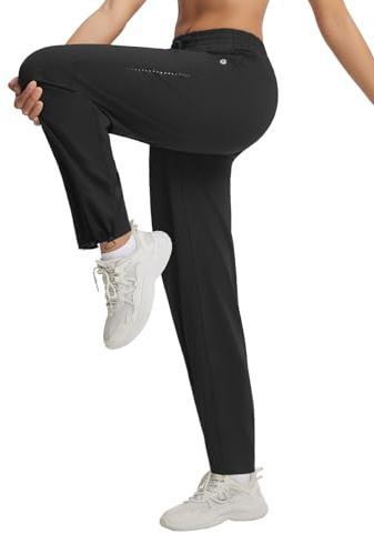 baleaf Women's Athletic Pants with Pockets for Running Quick Dry Soft Moisture-Wicking Track Pants Drawstring Workout Sweatpants Adjustable Cuff Black L
