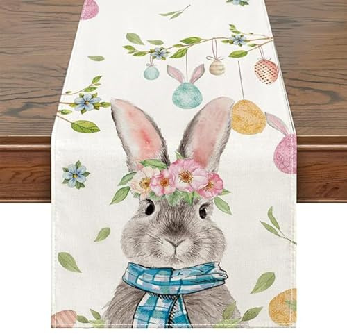 ZXTGBQ Camino de Mesa de Pascua Conejo, 183 x 33cm Mantel Floral de Conejitos de Primavera Decoración Festiva del Hogar Decoración de Mesa de Primavera Pascua