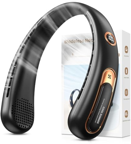 Ventilatore da Collo, 4000mAh Ventilatore USB Ricaricabile （Autonomia 15h）, 3 Velocità & Aria a 360°, LED Display, Silenzioso Ventilatore Portatile per Ufficio, Viaggi, Sports, Aria Aperta (Bianco)