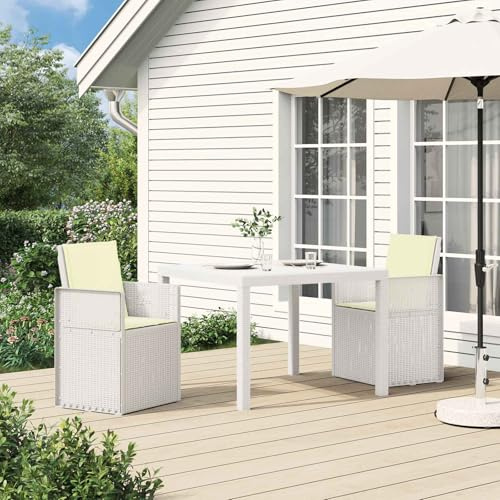 YunCangg Trädgård matrumsstolar, 2 stycken vit och grädde av PP, väderbeständig och UV-beständig, vikbar med ryggstöd och armstöd, perfekt som balkongstol, terrassstol