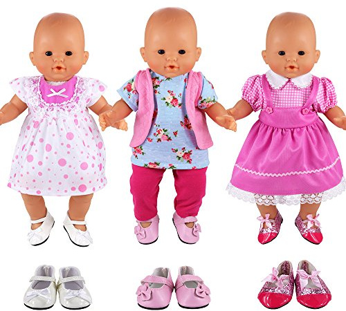 Miunana 3 Vestidos + 3 Zapatos para Muñecas bebé 35 -45 cm 18'' (NO MUÑECA)