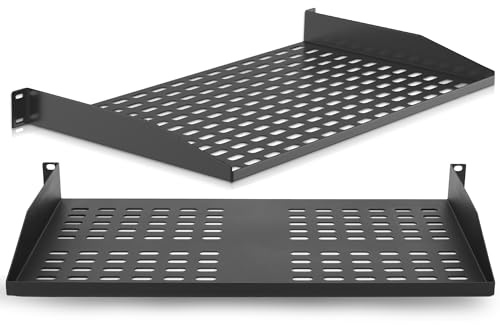 Pyle Fachboden - 2er Set 19 Zoll 1U Rack Shelf – Belüfteter Rackboden für Netzwerkschrank und Serverschrank, Patchpanel und Netzwerkgeräte Ablage, Stahl Rack Regal, 50 kg Tragkraft
