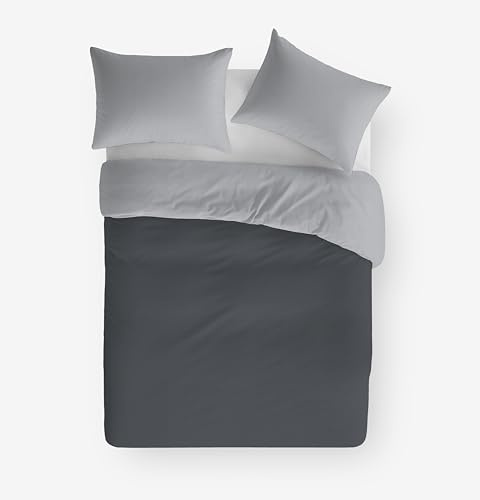 Textilhome Funda Nórdica Liso Cama 150 240x220 cm Microfibra Gris/Grisclaro | Juego de funda nórdica 240x220 cm con 2 fundas de almohada. Microfibra suave, resistente, transpirable y lavable.