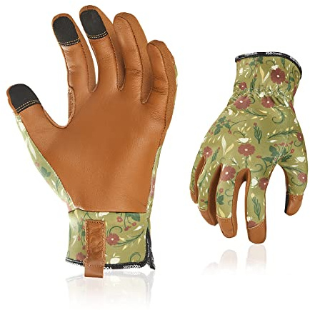 Vgo... 1 paio Guanti Donna Lavoro, Guanti da Giardinaggio Antispine con Palmo in Pelle Caprina, Guanti Multifunzione Touchscreen per Portatura Magazziniere GA7476(L,Verde Chiaro)