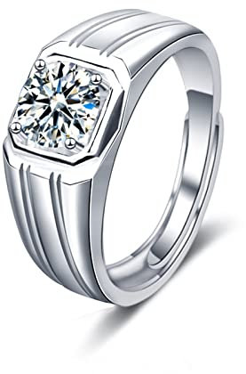 Gualiy Silber Ringe Silber 925, Männerringe Hochzeit Solitär Ring mit Moissanit 1ct Ringe Verstellbar