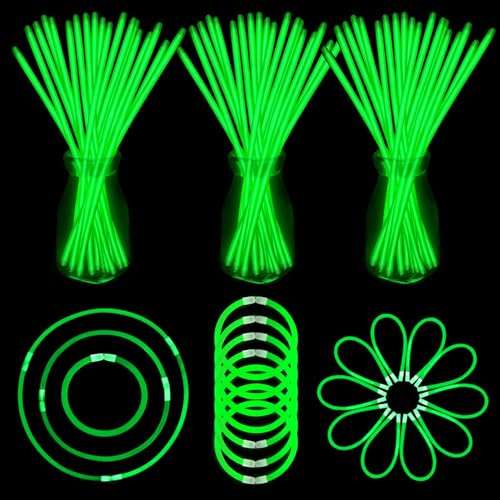 YOFOBU Confezione da 150 bastoncini luminosi verdi per braccialetti e collane con connettori, 20,3 cm, bastoncini luminosi che si illuminano al buio, bomboniere per Halloween, Natale, San Patrizio