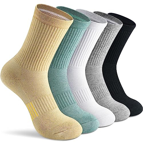 Gonii Women Athletic Crew Socks 5-6 Pairs - Comfort & Cushioned for Running, Hiking, Sports Arch Compression Socks