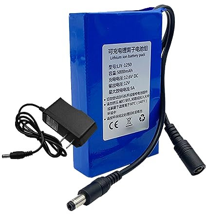 SSCYHT DC 12V uppladdningsbart litiumbatteri 12 volt litiumbatteripaket för 12V strömenhet Bärbart polymerlitiumbatteri med laddare,12v5000mah