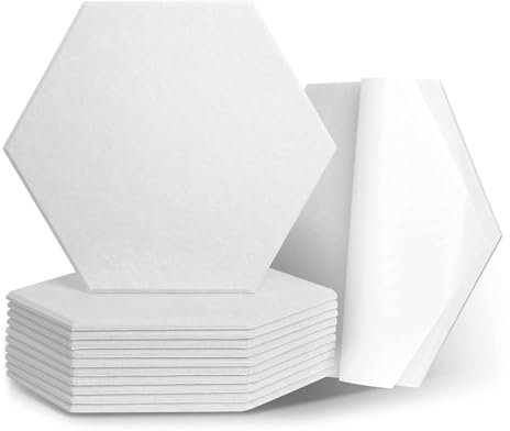 12 Packs Self-Adhesive Acoustic Foam Panels,12 X 10 X 0.4 Hexagon Soundproofing Acoustic Wall Panels High Density Sound Absorbing Acoustic Panels Soundproof Foam Panels for Studio,Home,Office,White