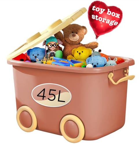 Froppi Toy Box Storage with Lid and Wheels, Large Size, 45L (Pink)