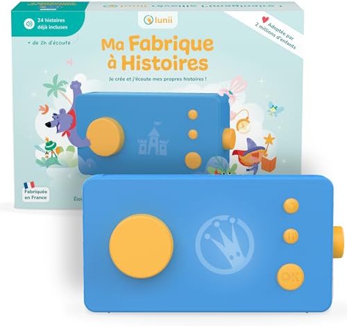 Lunii Ma Fábrica à Histoire Bleu – Cuentador Interactivo para niños de 3 a 8 años – Inlcus Audio Book de 24 Historias interactivas 2:30 de Escucha – Caja de Historias Fabricada en Francia