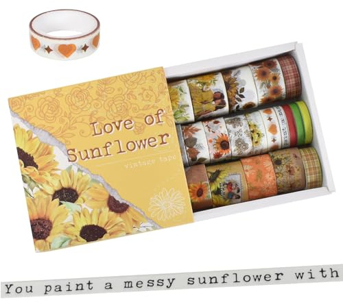Cleminsta 20 Rouleaux Washi Tape Set, Ruban Vintage Adhésif Décoratif Œuvre d’Art Inspirée Feuille d’or Masking Tapes Pour Embellir Bullet Journal, Journal Intime, Bricolage (Tournesol)