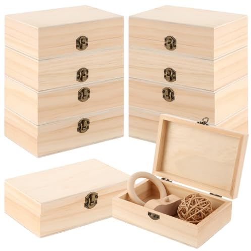 Oungy 10 stycken trälåda med lock, 15 x 10 x 5 cm, klassisk, rustik, traditionell, beige, trälåda med gångjärn och lås, skattkista, liten för målning, träkista