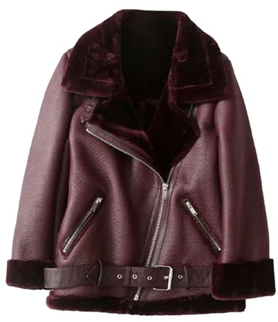 Uwdiohq Abrigo de Lana para Mujer Sólido de tamaño Borde de Color en Contraste Chaqueta cálida de Invierno Ropa de Abrigo Abrigo Grueso Chaqueta de de Oveja cálida de Longitud Media Cuero Niña