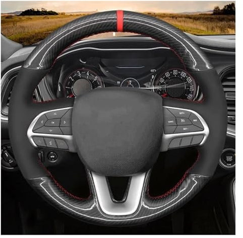 ASHILD Cubierta Volante Coche para Dodge para Challenger para Charger 2015-2021 para Dodge para Durango 2018-2021 Funda para Volante De Coche De Piel De Gamuza(Yellow Thread)