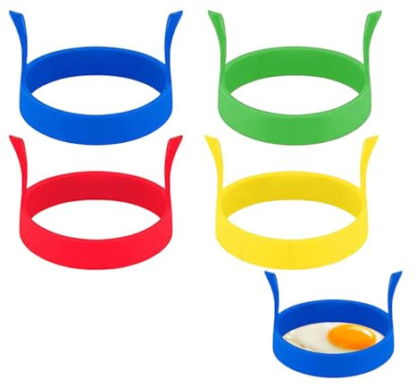 IUHRIE 4 Pezzi Stampo Pancake,Stampo per Pancake,stampi Pancake Silicone,Uova Fritte Antiaderente, Anelli per Uova in Silicone con Manici, Stampi Universali per Polpette, Hamburger,Dessert E Pancake