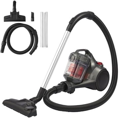 Morphy Richards MRXCYLINDERFLEX Powersphere Cylinder Vacuum, 2.1L, HEPA Filter, 13 KPA, Cyclone Filtration, 5m Automatic Cord, Carpets & Hard Floors, Pet Friendly, Energy Class A, Grey & Red, 700010