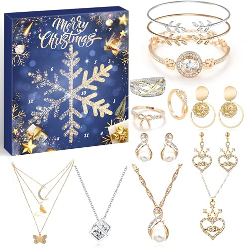 ZJTAPE Smycken adventskalender kvinnor 2025 flickor julkalender, 12 överraskningar armband halsband ring örhängen, jul gåva damer smycken set för damer flickor bästa vän