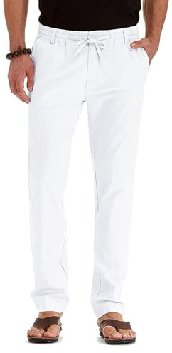 Aro Lora Pantalon en Lin Hommes Été Lâche décontracté avec Poches Ceinture Pantalon à Cordon élastique