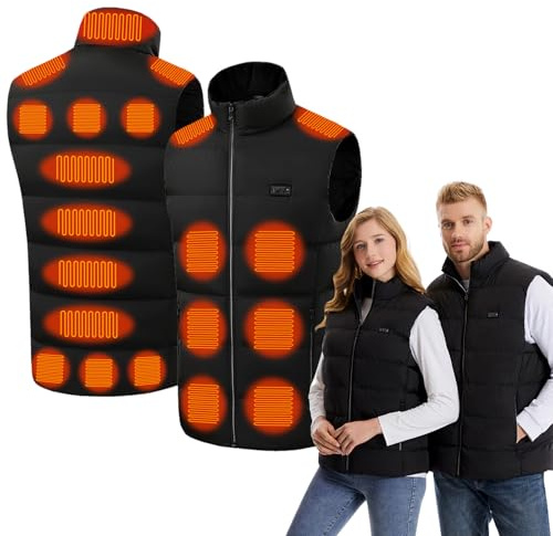 Chaleco Calefactable Unisex Hombre Mujer, Chaleco Calefactable Eléctrico con 3 Temperaturas 21 Zonas de Calefacción Chaqueta Calefactable con Carga USB para Esquí Senderismo y Pesca(Sin Batería) (XL)