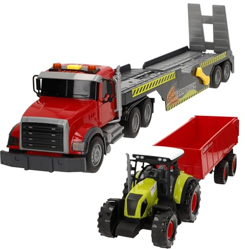 ColorBaby Speed & Go Camión tráiler de Juguete, Incluye Tractor con Remolque, Sistema de fricción, Escala 1:14, Luces y Sonidos, Juguetes niños 3 años, Camiones de Juguetes Grandes (39298)