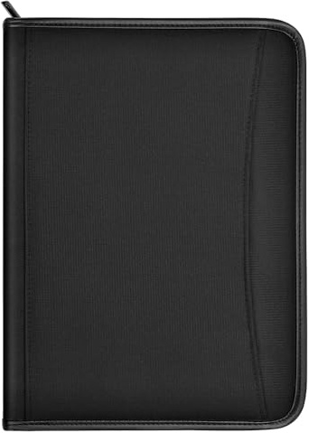 Gorbado Zippered Portfolio Organizer/ A4 Refillable Lined Writing Notepad Folder Case/Fabric-Covered Padfolio Binder with Interior Storage Pocket for Men Women.Classic Black
