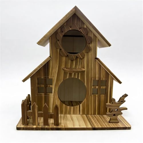Casa para pájaros de Madera Decorativa para Exteriores, nidal Colgante para jardín con Base, Refugio de Madera Natural para Decorar árboles, Patios y Jardines(B)