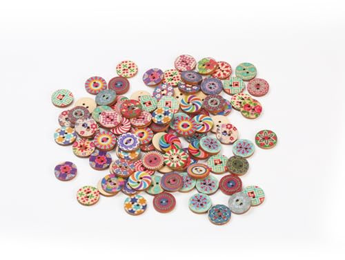 300 Pcs Wooden Buttons for Cardigans, Printed Round Shape Mixed Buttonss