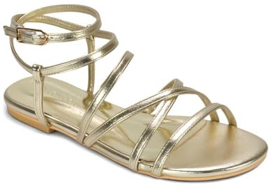ESSEX GLAM Women's Gladiator Sandals Ladies Flat Strappy Open Toe Ankle Strap Casual Roman Style Beach Casual Shoes Size 3-8