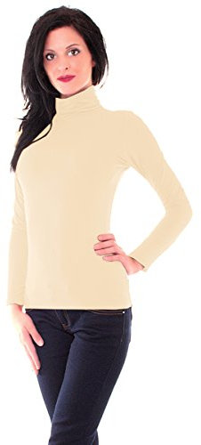 Easy Young Fashion - Damen Thermo Mikrofaser Langarm Rollkragen Shirt - Rolli Unterziehshirt Skinny Fit 3253 - Vanille M