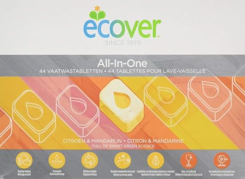 Ecover Tablets Lavavajillas, Limpiador Todo-en-Uno para Lavavajillas, Apto para pieles sensibles, Perfume natural de cítricos, 44 tabletas