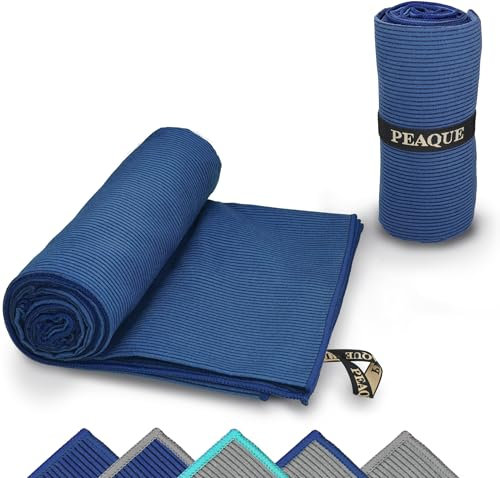 PEAQUE Mikrofaser-Handtuch mit Struktur - leicht, kompakt, schnelltrocknend, XL - Badehandtuch, Reisehandtuch, Sporthandtuch - Navy, 120x60 cm