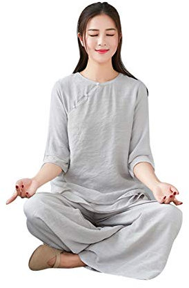 YXHUI Tai Chi Kleidung, Zen-Kleidung, Frauenanzug, Frühling und Sommer, Laienkleidung Im Chinesischen Stil, Chinesischer Stil, Tang Anzug, Teeservice,Gray[7MinSleeve]-XXL