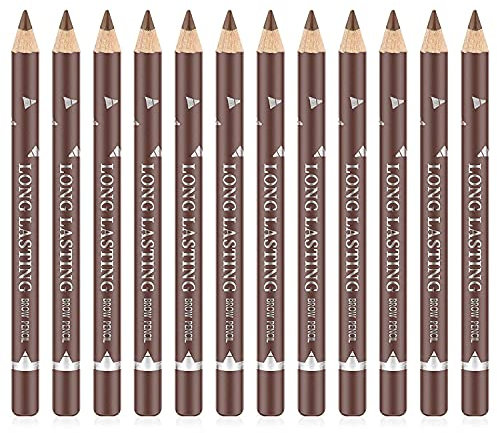 Go Ho 12 PCS Brown Eyebrow Eyeliner Pencil, Waterproof Eyebrow Pencil,Long-lasting Sweat-proof Eyeliner Makeup Brow Tint Pen（ Medium Brown）