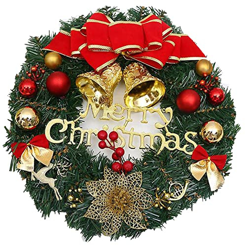 AICHUAN Christmas Decoration Wreath with Bells - 30CM Bow Decorative Wreath