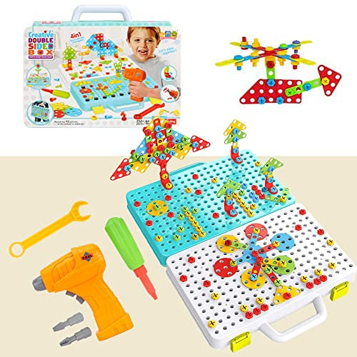HONPHIER 252PCS Construction Toys Drill Design Puzzle Creative Electric Screwdriver Building Take Apart Blocks Kids Drill Set DIY STEM Educational Set with Storage Box for Kids, Boys and Girls