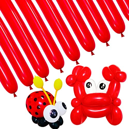 100 palloncini lunghi rossi skinny a forma di animale, 260q, per modellazione fai da te, decorazione per feste di compleanno, matrimoni, anniversari.
