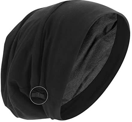 Molain Gorro de Satén para Dormir Con Forro de Seda, Ajustable, Color Negro, Large